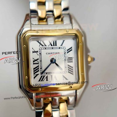 Swiss Quartz Cartier Panthere Large Size Two tone Yellow Gold White Roman Replica Watch